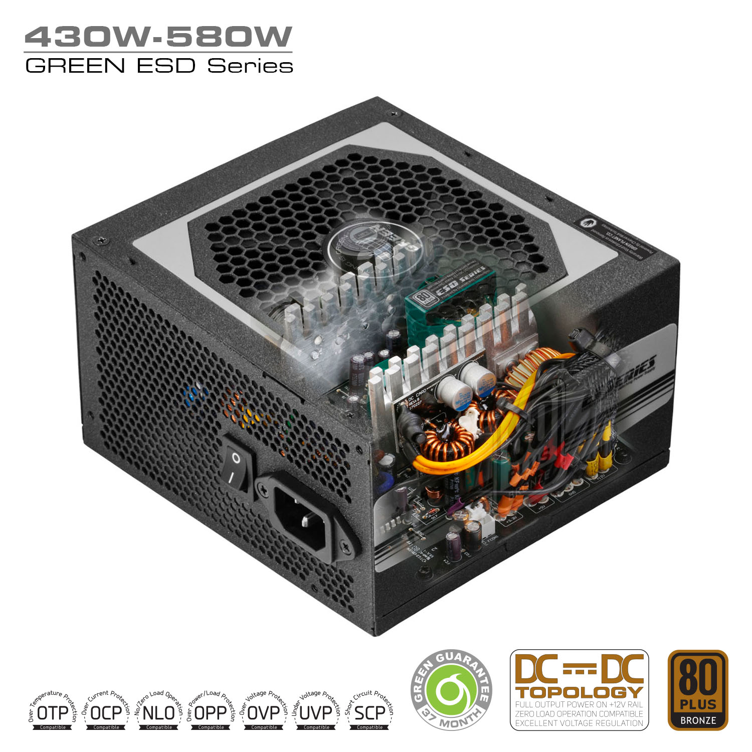 ESD Black DC to DC Power Supply Inside - منبع تغذیه گرین مدل GP480A-ESD