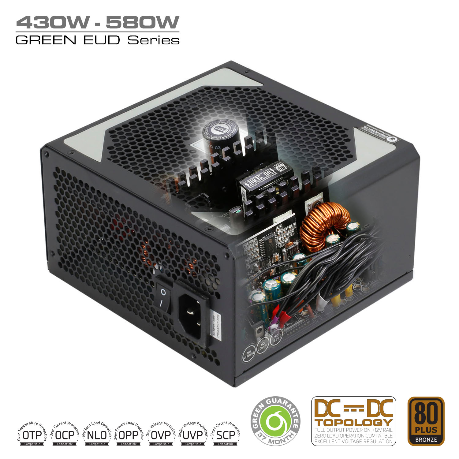 Black DC to DC Power Supply Inside - منبع تغذیه گرین مدل GP580-EUD